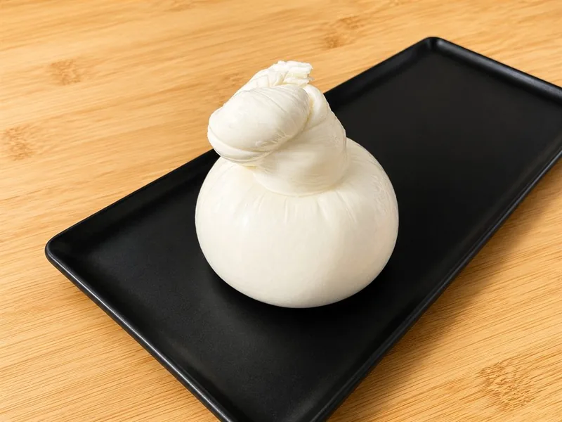Burrata classica con il suo nodo di pasta filata