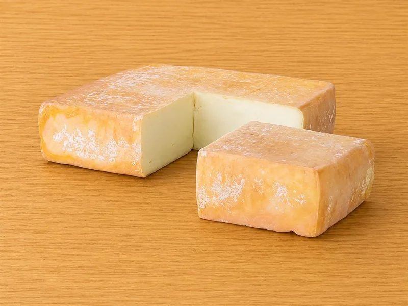 Taleggio DOP a crosta lavata, con una porzione tagliata